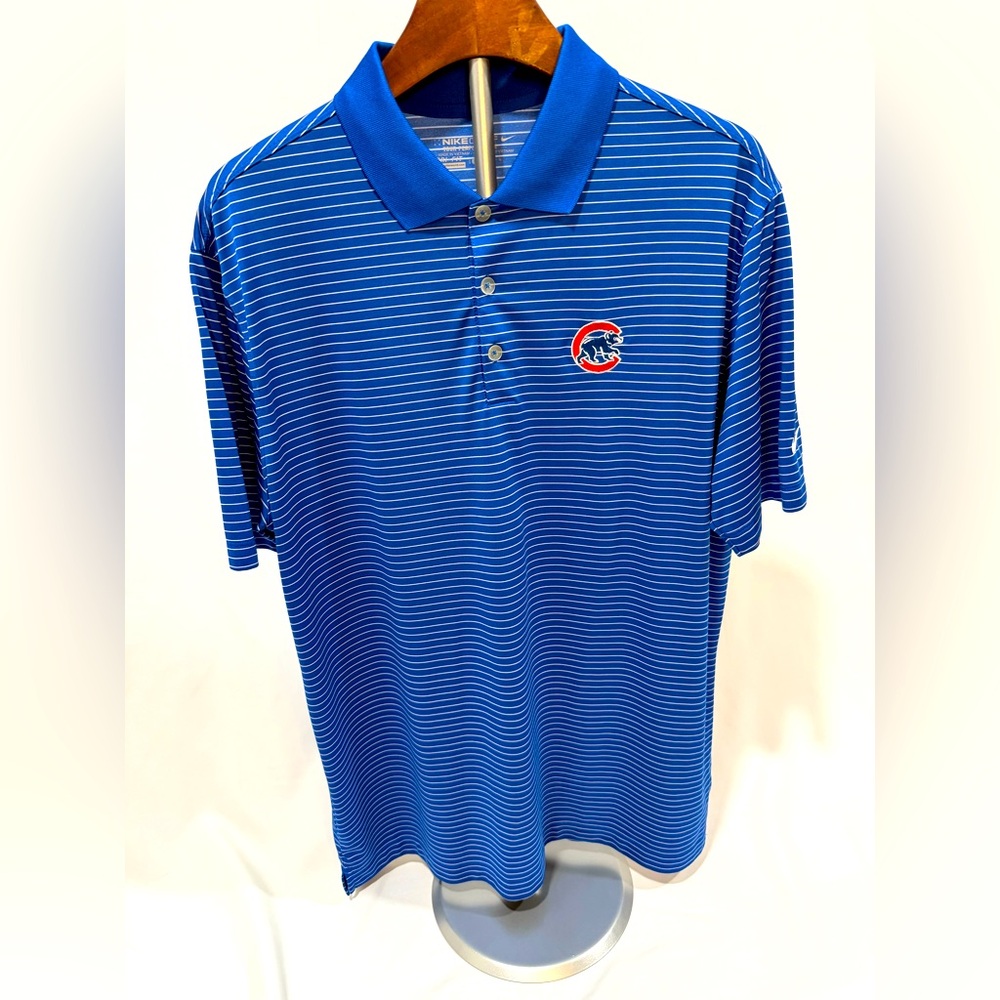 Nike Golf Chicago Cubs Blue Striped Polo Shirt, Dri-fit, Size Large